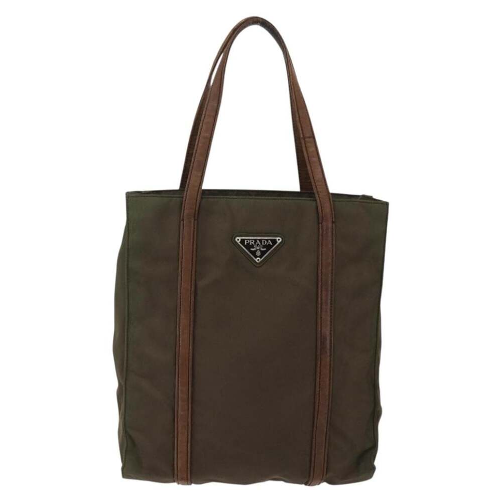 Prada Nylon Leather Handbag Khaki Green
